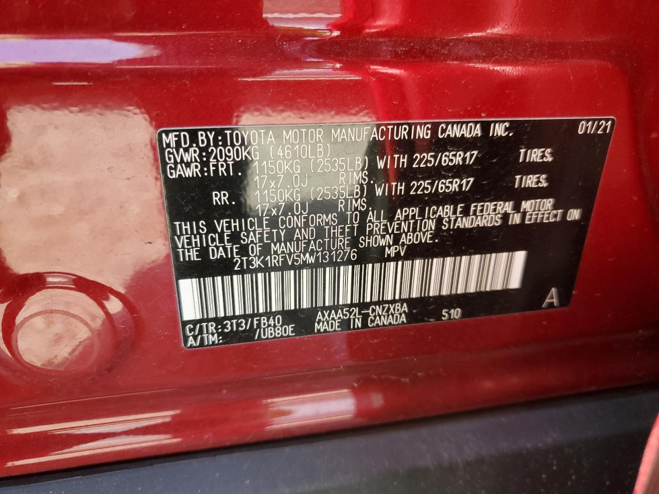 2T3K1RFV5MW131276 TOYOTA RAV4 2021
