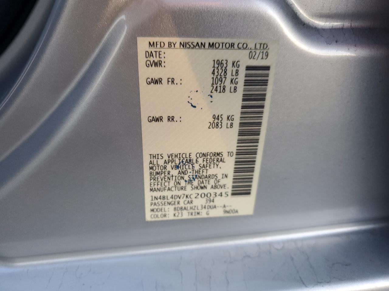 1N4BL4DV7KC200345 NISSAN ALTIMA 2019