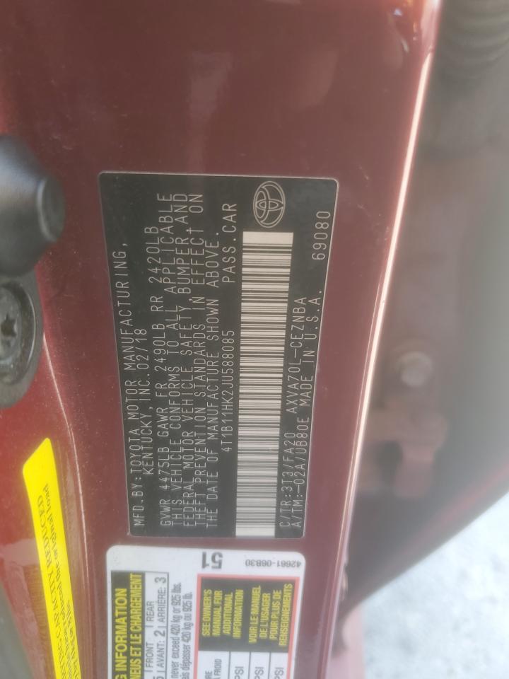 4T1B11HK2JU588085 TOYOTA CAMRY 2018
