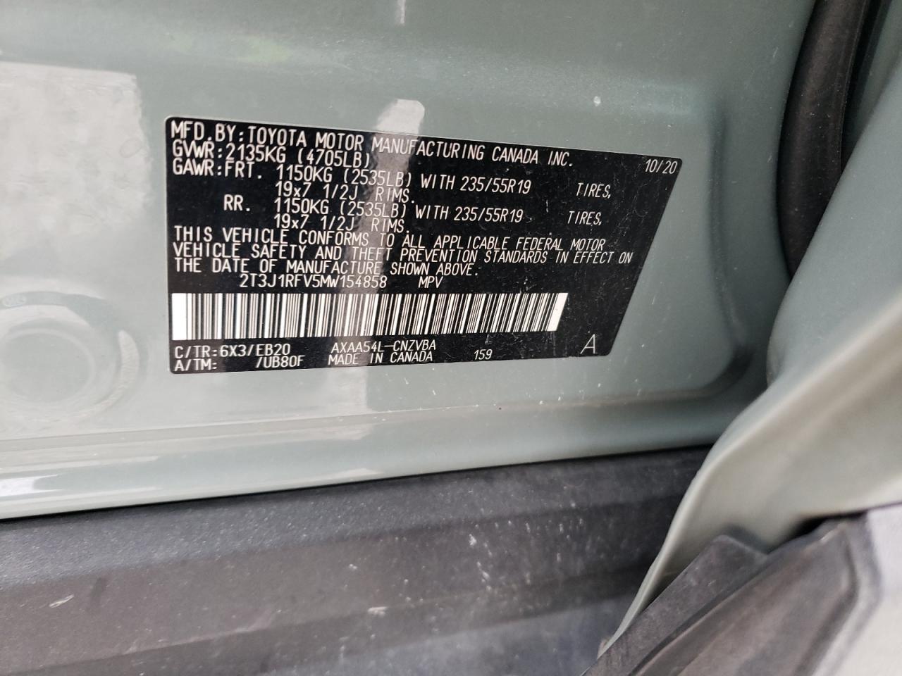 2T3J1RFV5MW154858 TOYOTA RAV4 2021