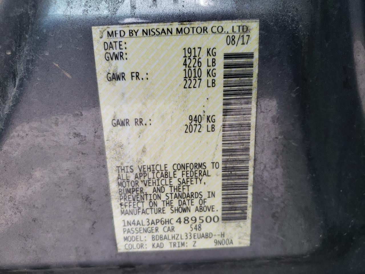 1N4AL3AP6HC489500 NISSAN ALTIMA 2017