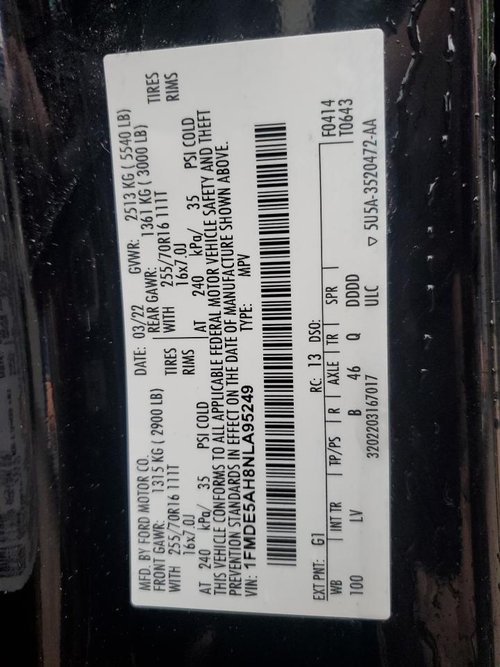 1FMDE5AH8NLA95249 FORD BRONCO 2022