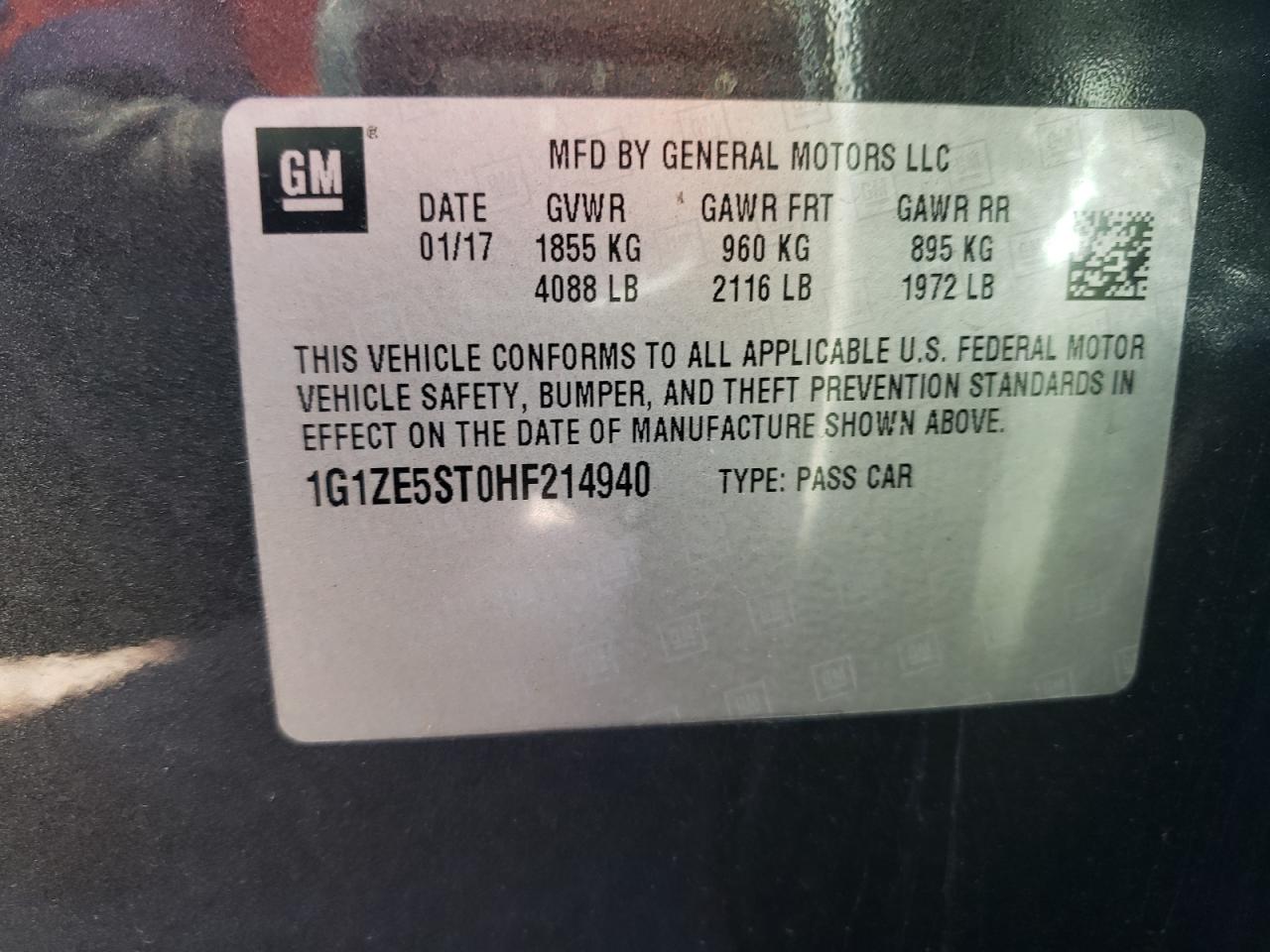 1G1ZE5ST0HF214940 CHEVROLET MALIBU 2017