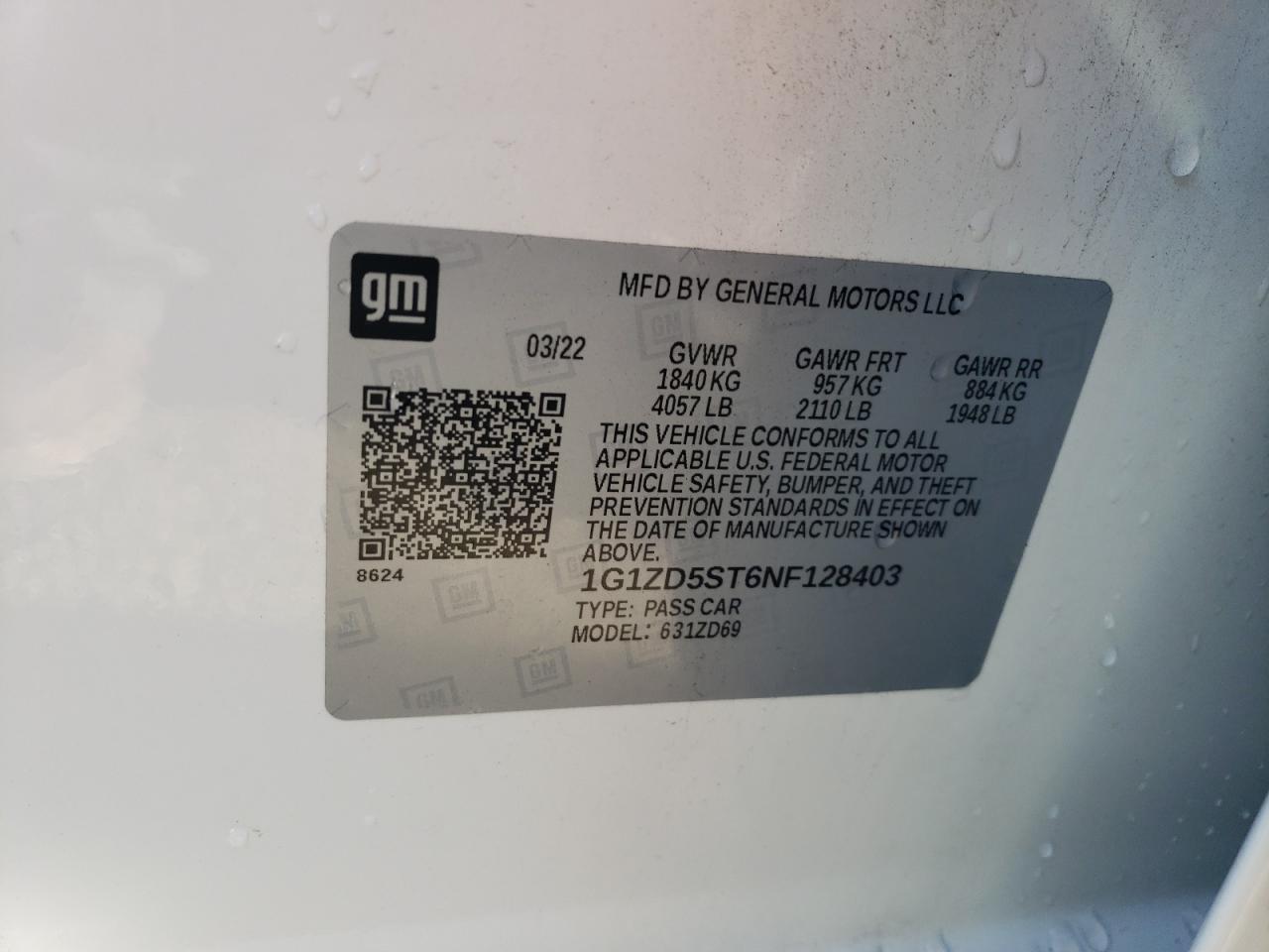 1G1ZD5ST6NF128403 CHEVROLET MALIBU 2022