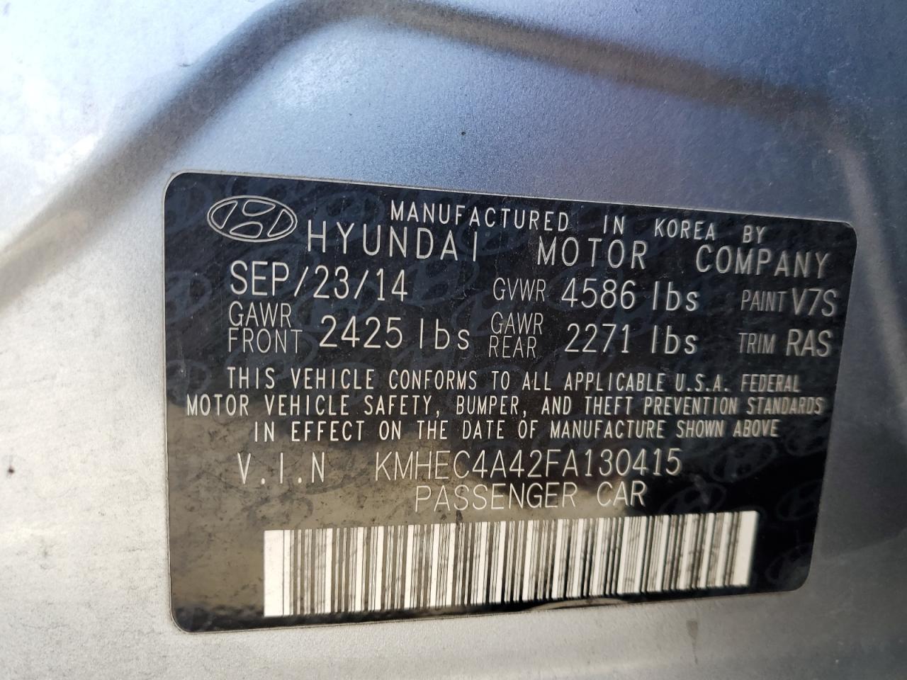 KMHEC4A42FA130415 2015 Hyundai Sonata Hybrid
