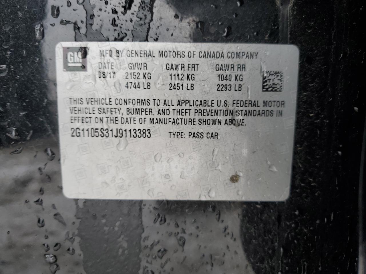 2G1105S31J9113383 CHEVROLET IMPALA 2018