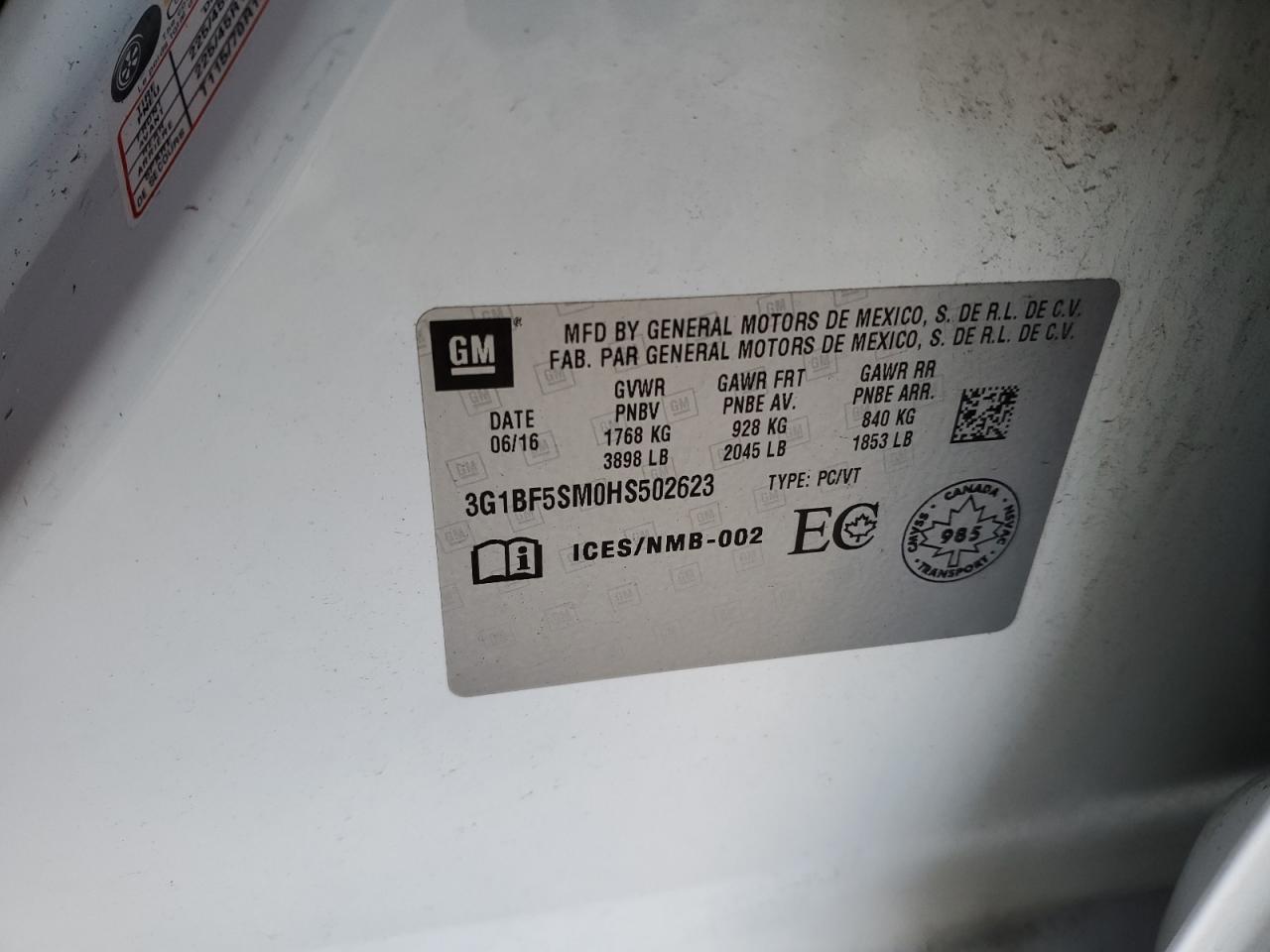 3G1BF5SM0HS502623 CHEVROLET CRUZE 2017