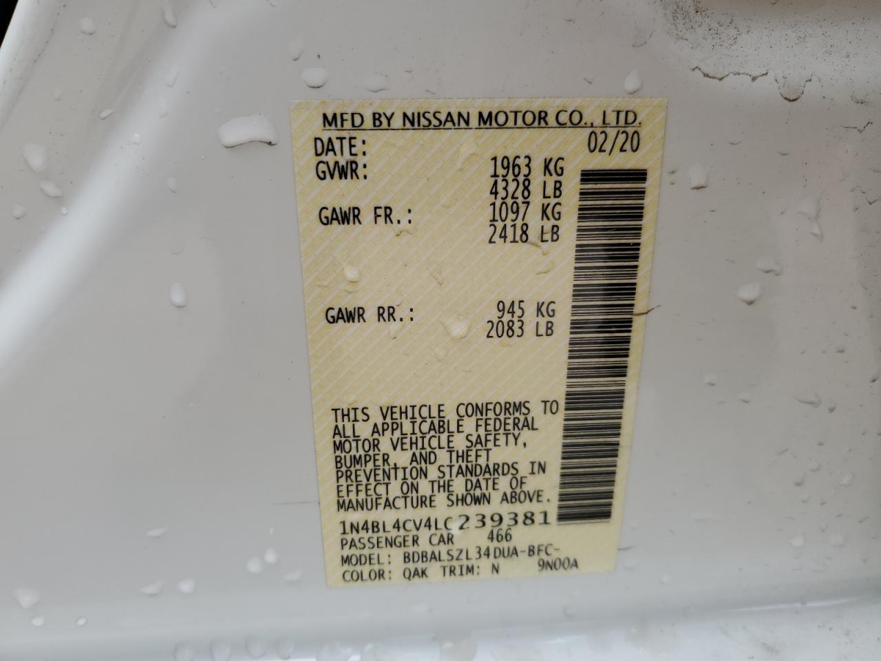 1N4BL4CV4LC239381 NISSAN ALTIMA 2020