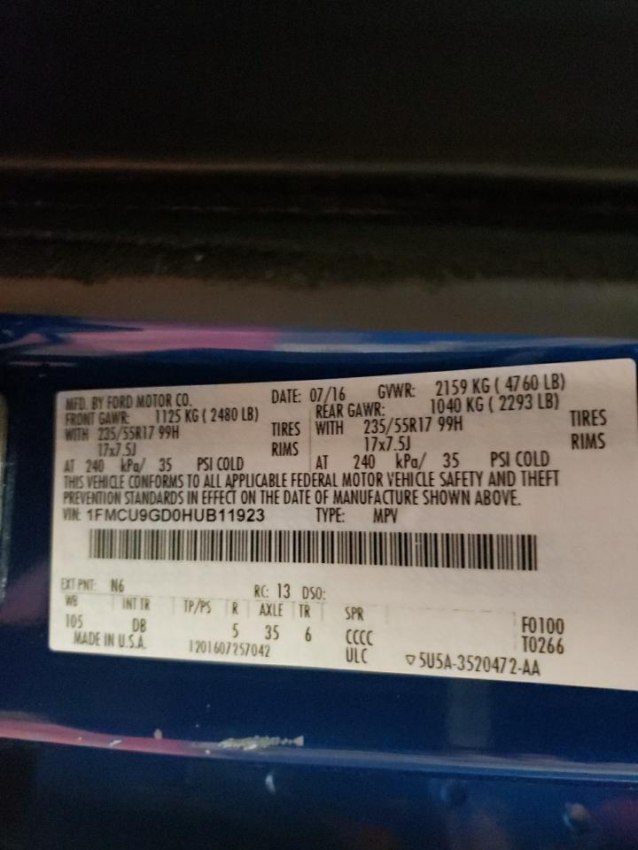 1FMCU9GD0HUB11923 FORD ESCAPE 2017