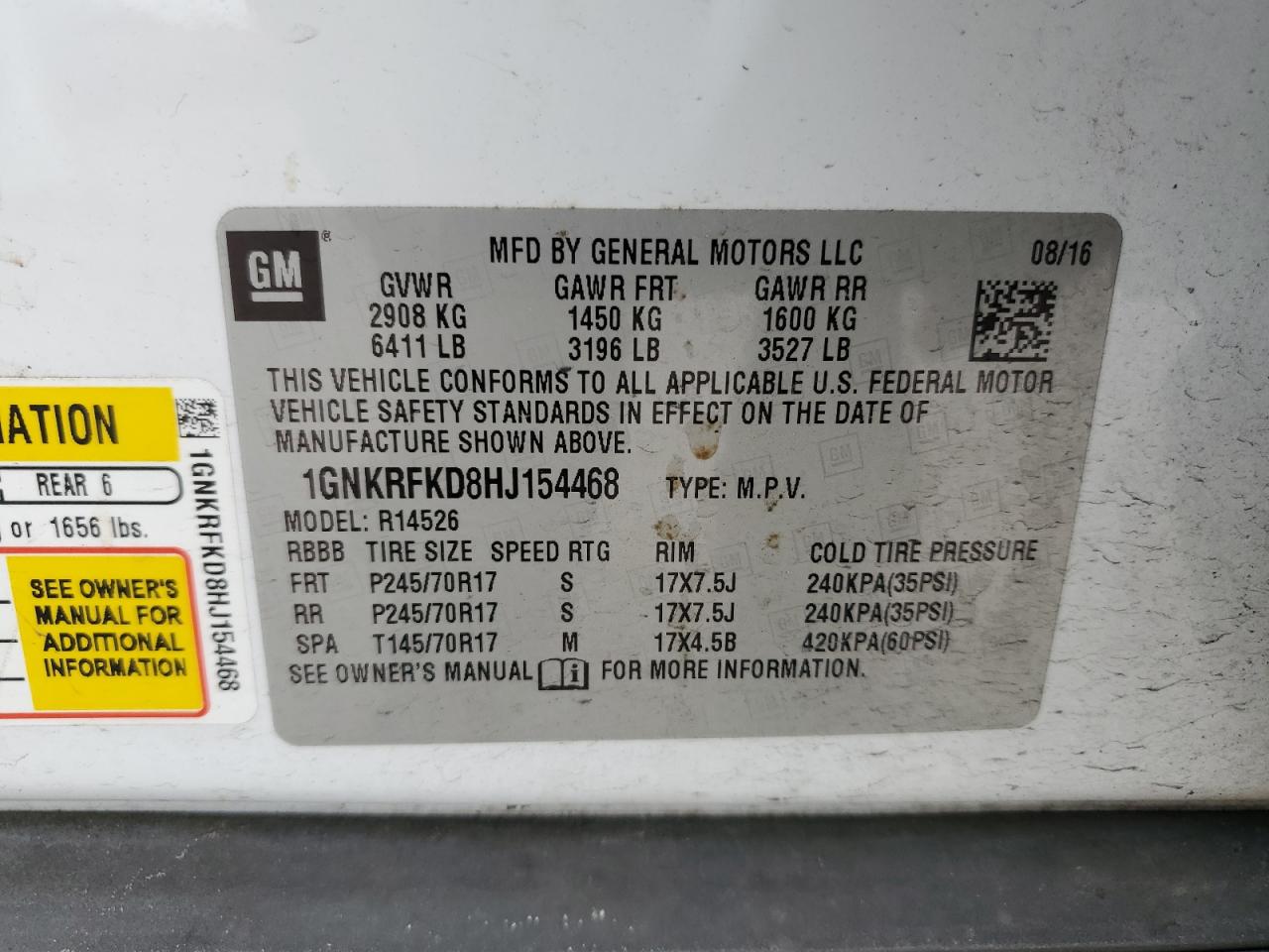 1GNKRFKD8HJ154468 CHEVROLET TRAVERSE 2017