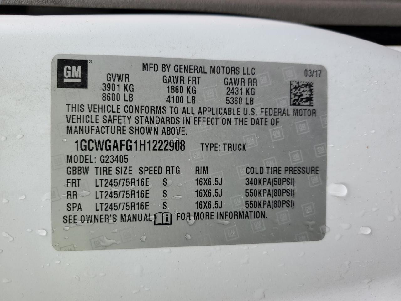 1GCWGAFG1H1222908 CHEVROLET EXPRESS 2017