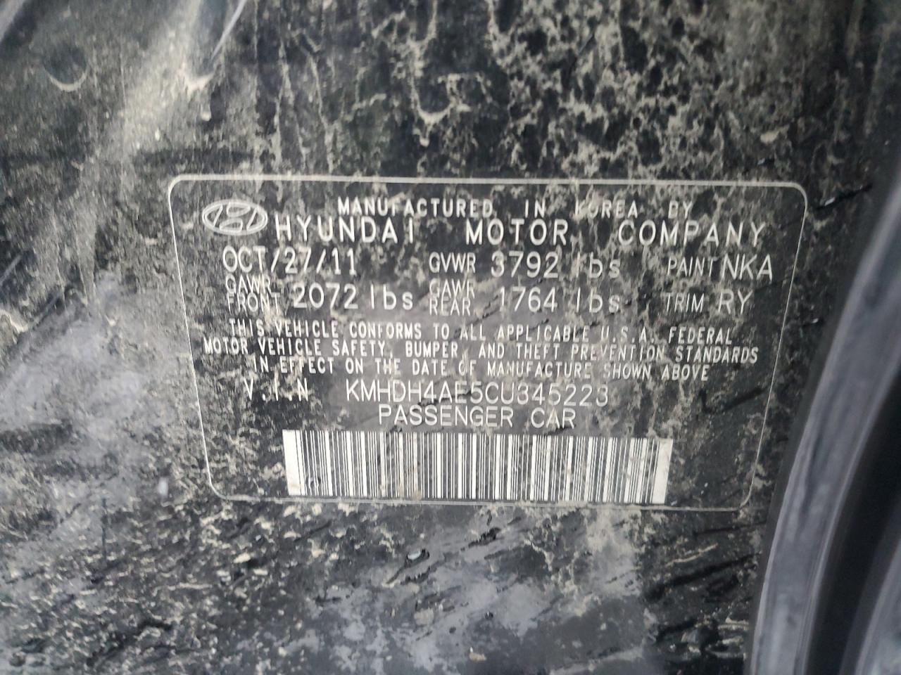 KMHDH4AE5CU345223 2012 Hyundai Elantra Gls