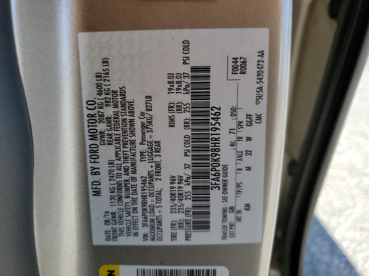 3FA6P0K98HR195462 FORD FUSION 2017