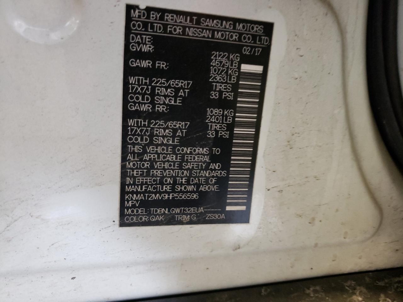 KNMAT2MV9HP556596 NISSAN ROGUE 2017