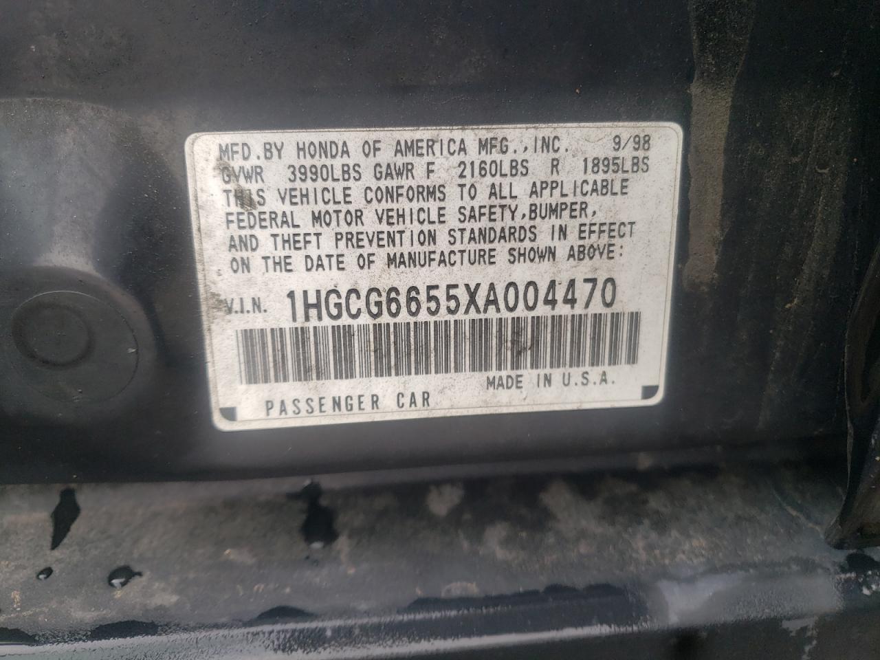 1HGCG6655XA004470 1999 Honda Accord Lx