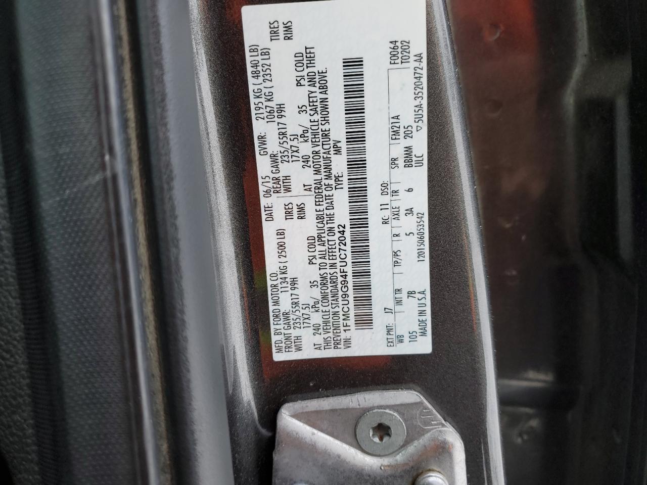 1FMCU9G94FUC72042 2015 Ford Escape Se