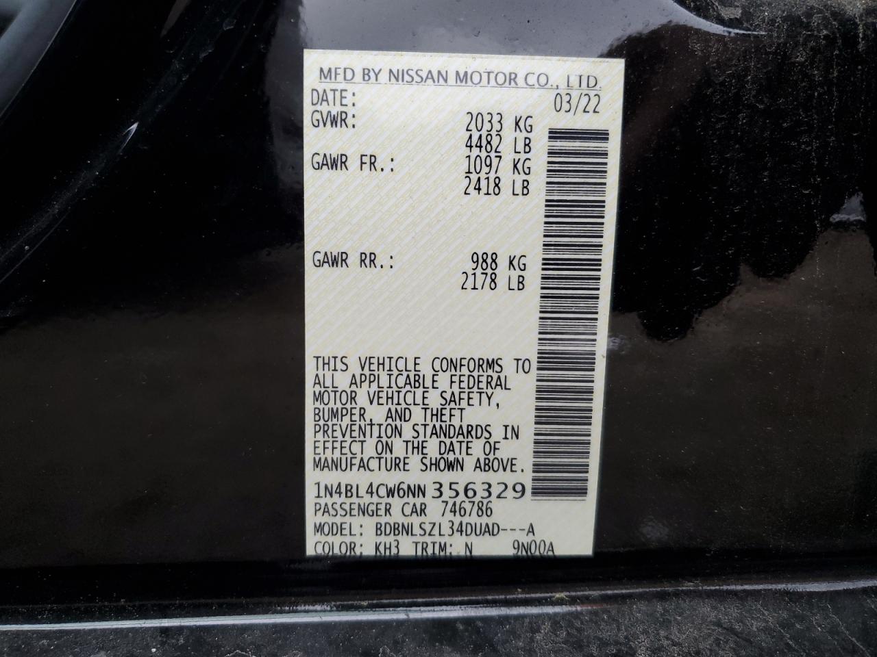 1N4BL4CW6NN356329 NISSAN ALTIMA 2022