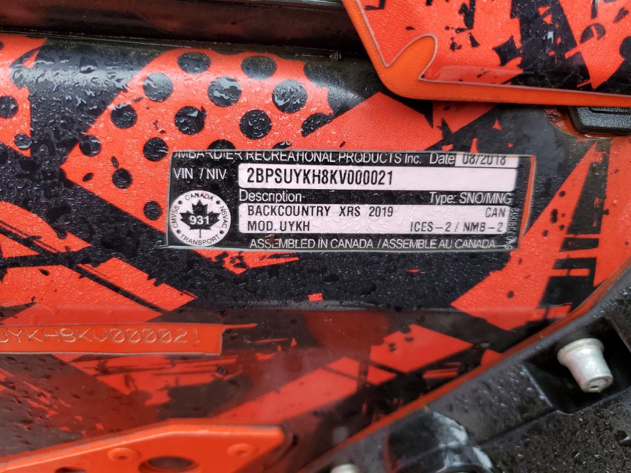 2BPSUYKH8KV000021 SKI DOO BACKCOUNTR 2019