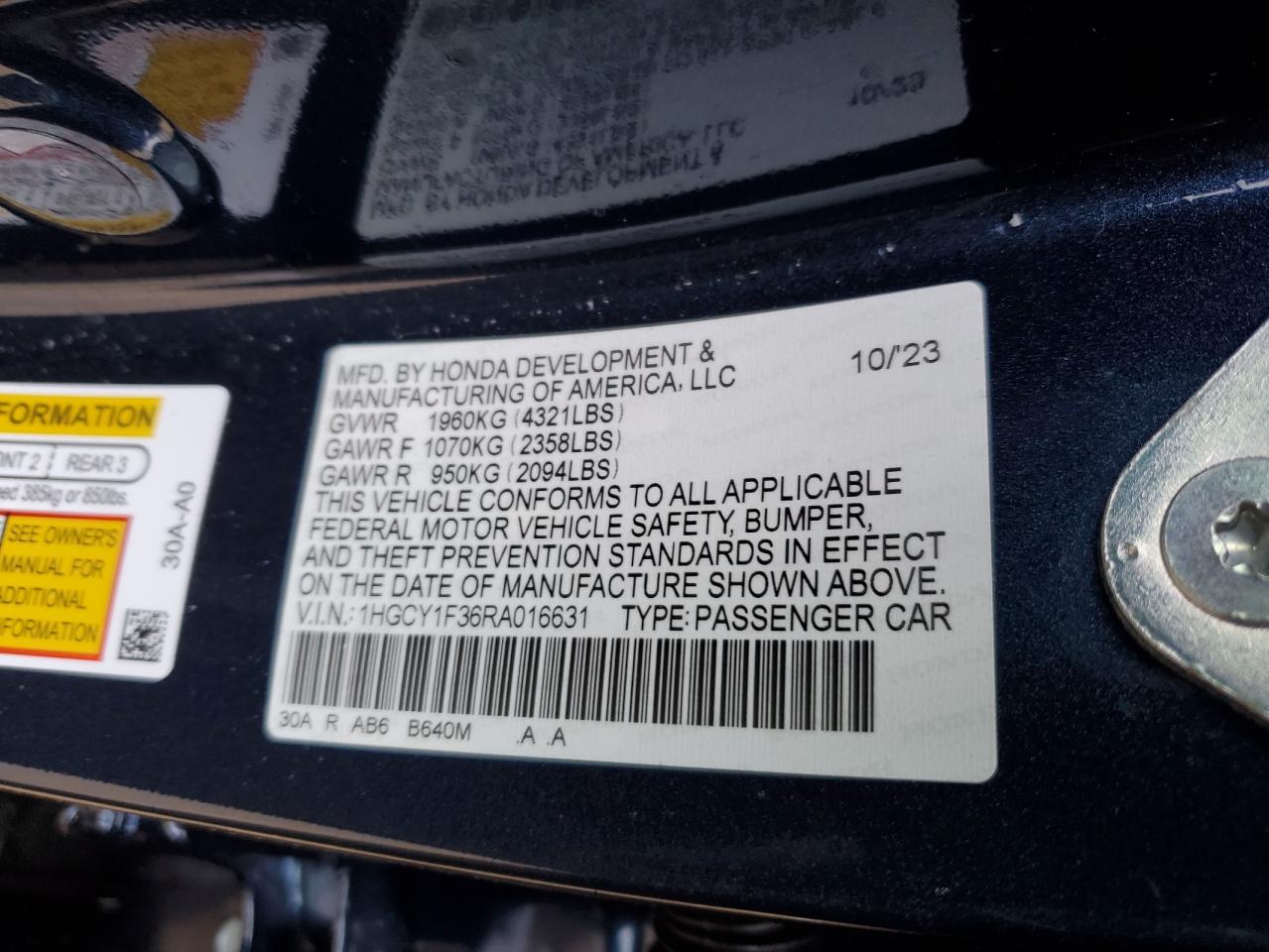 1HGCY1F36RA016631 HONDA ACCORD 2024