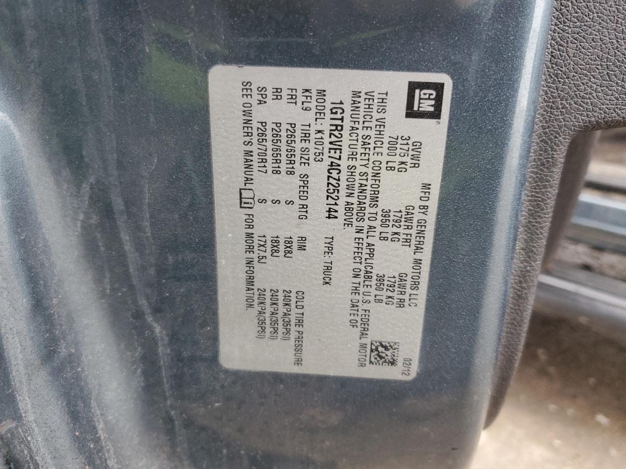 1GTR2VE74CZ252144 2012 GMC Sierra K1500 Sle