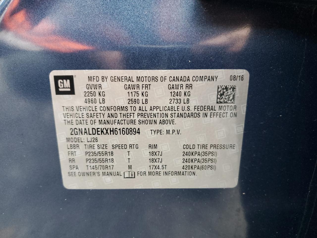 2GNALDEKXH6160894 CHEVROLET EQUINOX 2017