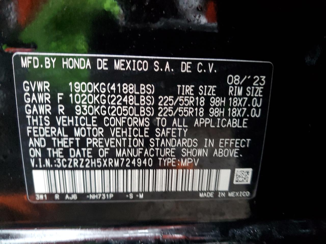 3CZRZ2H5XRM724940 HONDA HR-V 2024