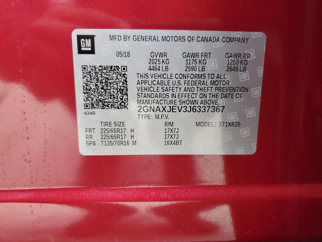 2GNAXJEV3J6337367 CHEVROLET EQUINOX 2018
