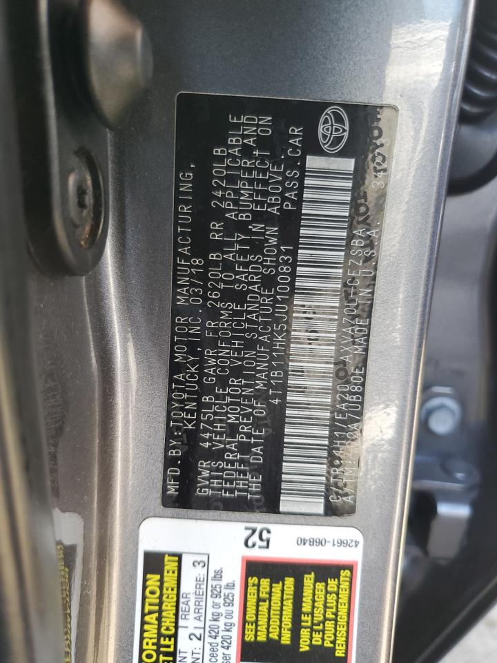 4T1B11HK5JU100831 TOYOTA CAMRY 2018