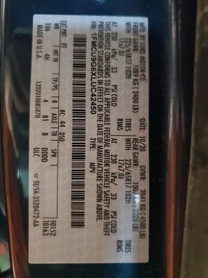1FMCU9G6XLUC42450 FORD ESCAPE 2020