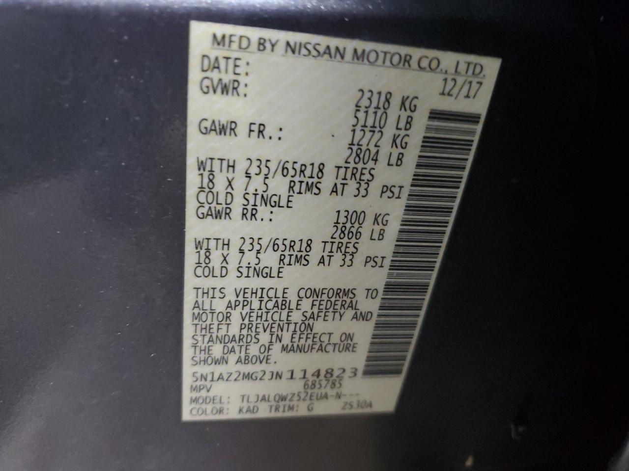 5N1AZ2MG2JN114823 NISSAN MURANO 2018