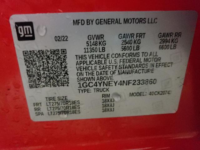 2022 CHEVROLET 2500 4X4 1GC4YNEY4NF233860