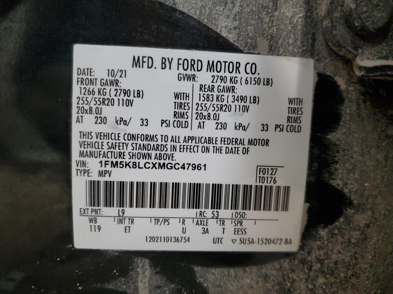 1FM5K8LCXMGC47961 2021 Ford Explorer King Ranch