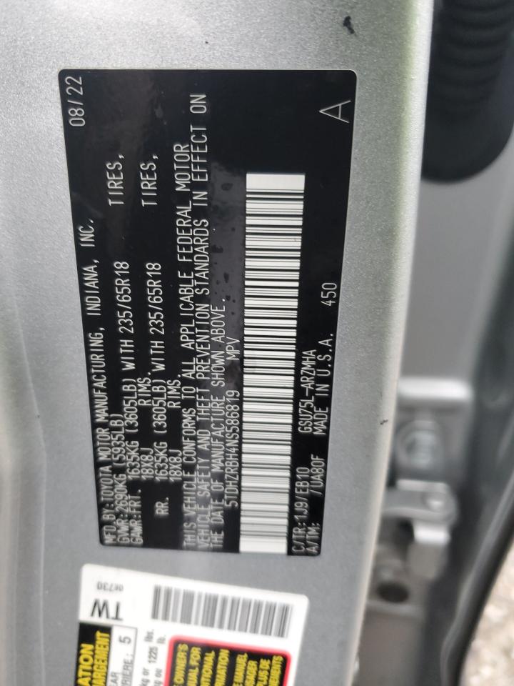 5TDHZRBH4NS586819 2022 Toyota Highlander Xle