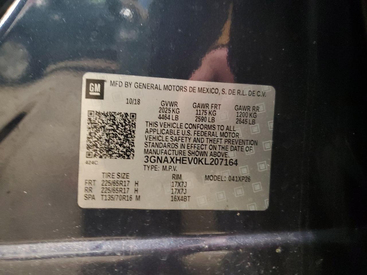 3GNAXHEV0KL207164 CHEVROLET EQUINOX 2019