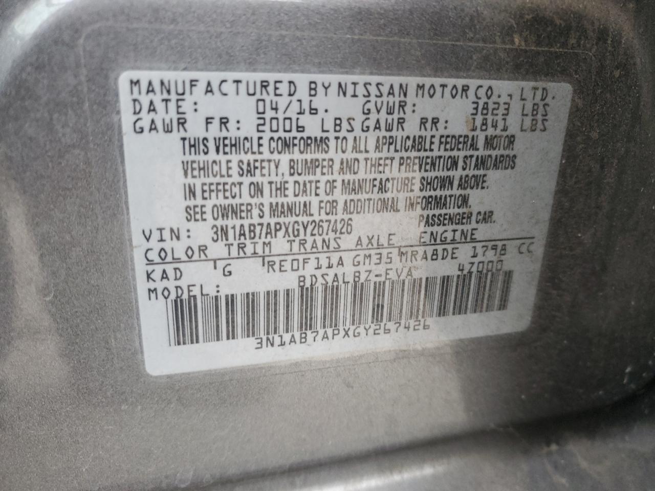 3N1AB7APXGY267426 NISSAN SENTRA 2016