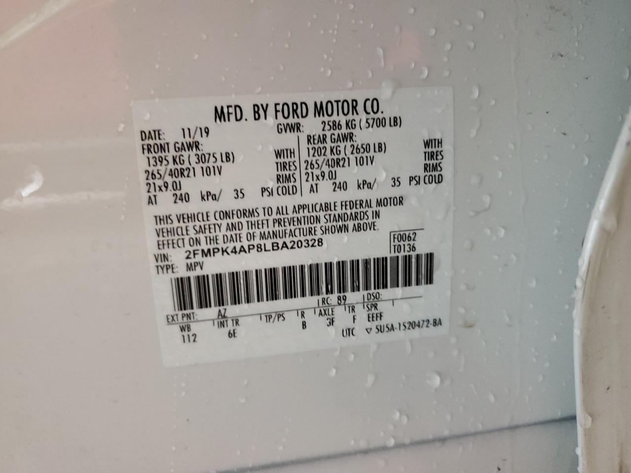 2FMPK4AP8LBA20328 FORD EDGE 2020