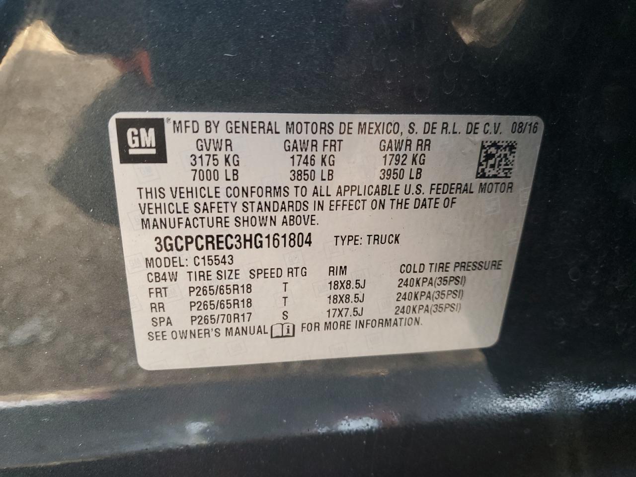 3GCPCREC3HG161804 CHEVROLET SILVERADO 2017