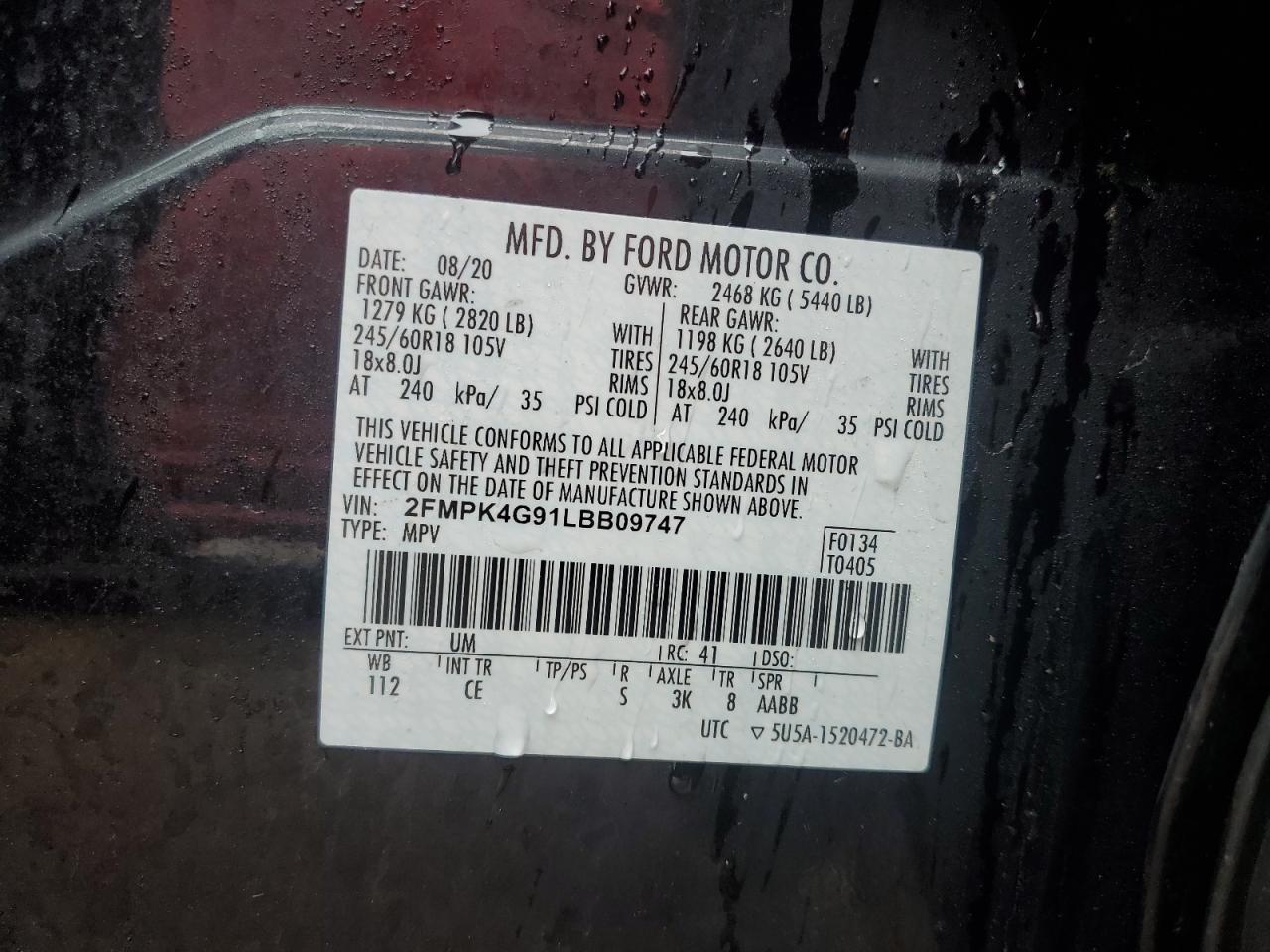 2FMPK4G91LBB09747 FORD EDGE 2020