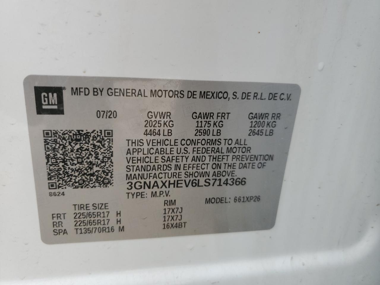 3GNAXHEV6LS714366 CHEVROLET EQUINOX 2020