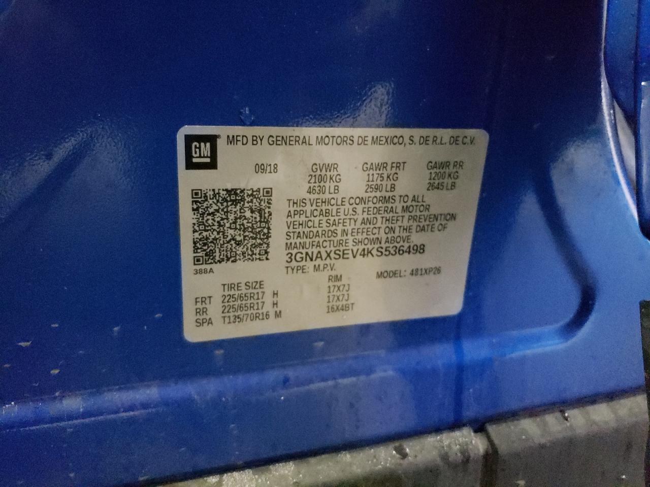 3GNAXSEV4KS536498 CHEVROLET EQUINOX 2019