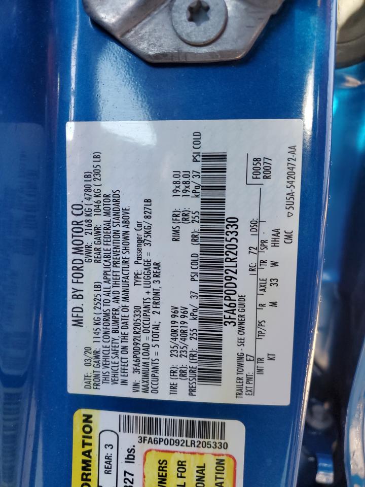 3FA6P0D92LR205330 FORD FUSION 2020