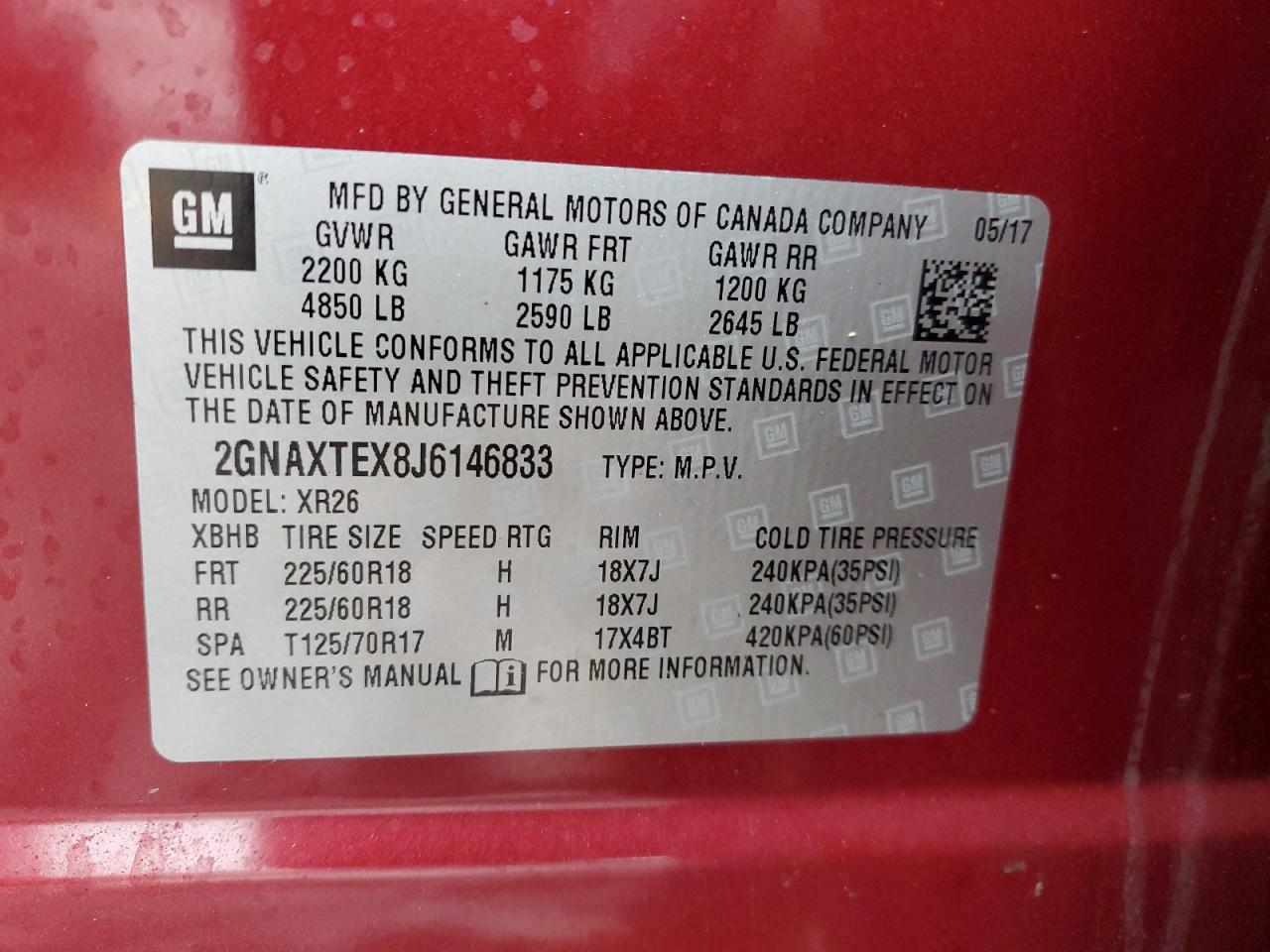 2GNAXTEX8J6146833 CHEVROLET EQUINOX 2018