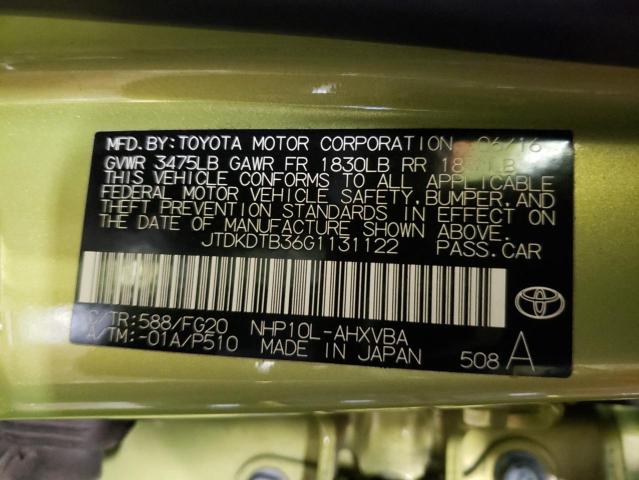 JTDKDTB36G1131122 | 2016 TOYOTA PRIUS C