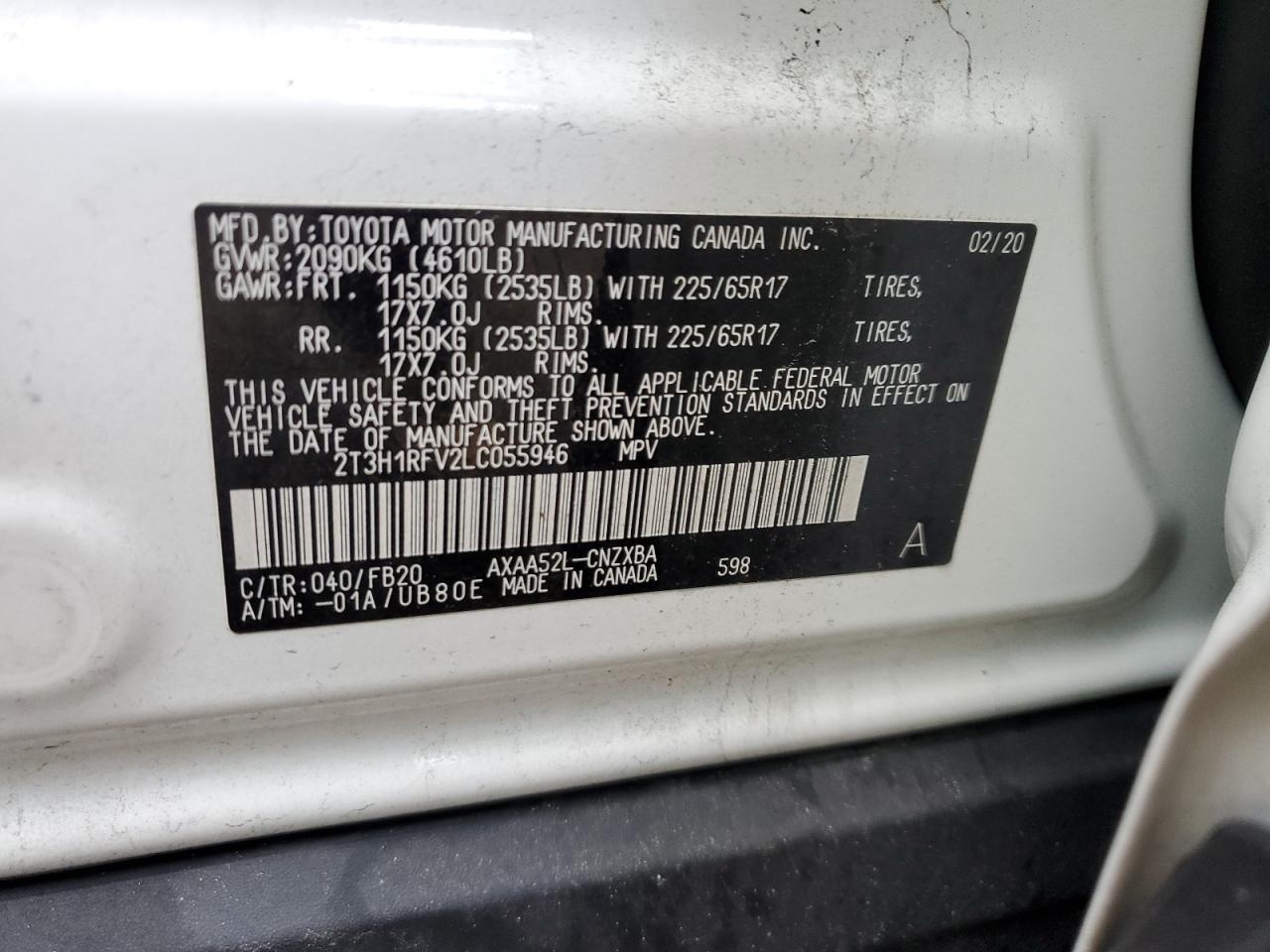 2T3H1RFV2LC055946 TOYOTA RAV4 2020