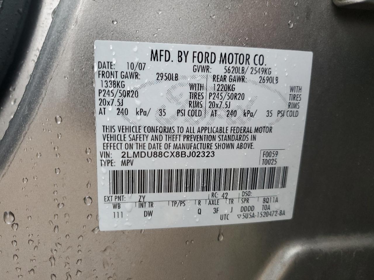 2lmdu88cx8bj02323 2LMDU88CX8BJ02323 2008 Lincoln Mkx