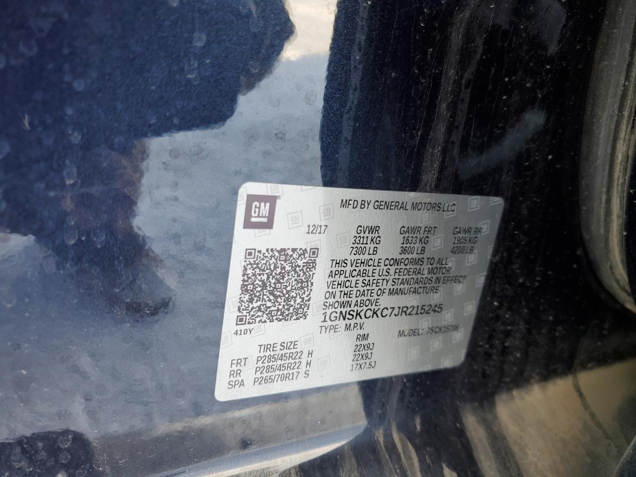 1GNSKCKC7JR215245 CHEVROLET TAHOE 2018