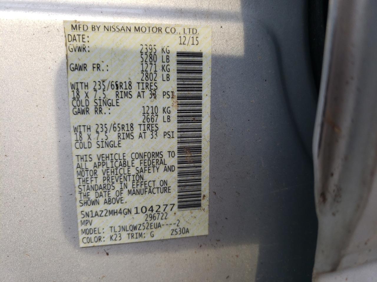 5N1AZ2MH4GN104277 NISSAN MURANO 2016