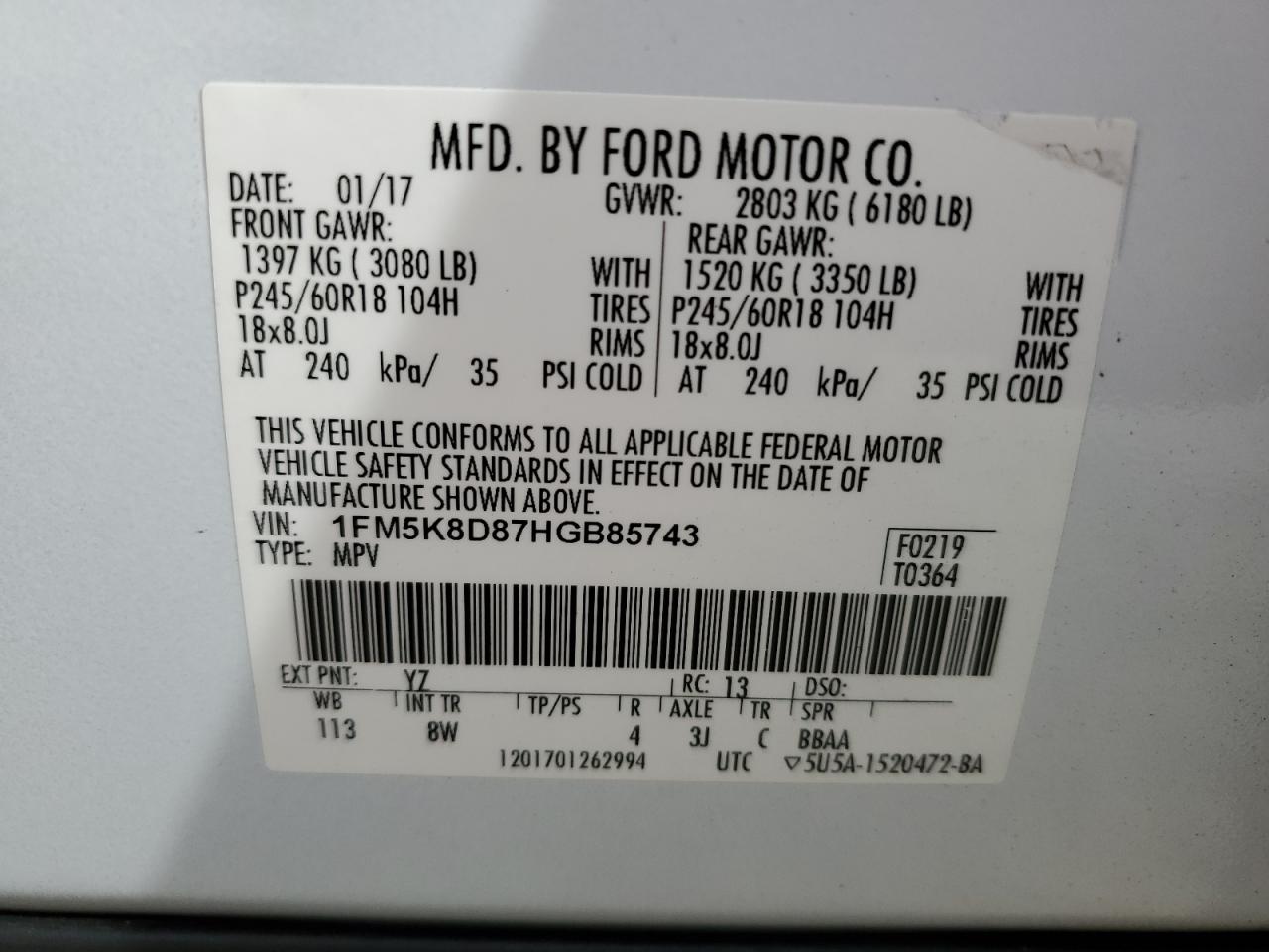 1FM5K8D87HGB85743 FORD EXPLORER 2017