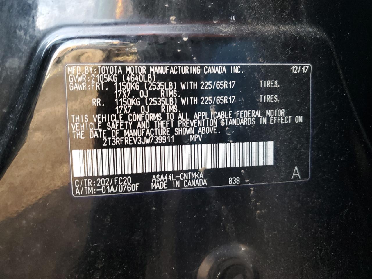 2T3RFREV3JW739911 TOYOTA RAV4 2018