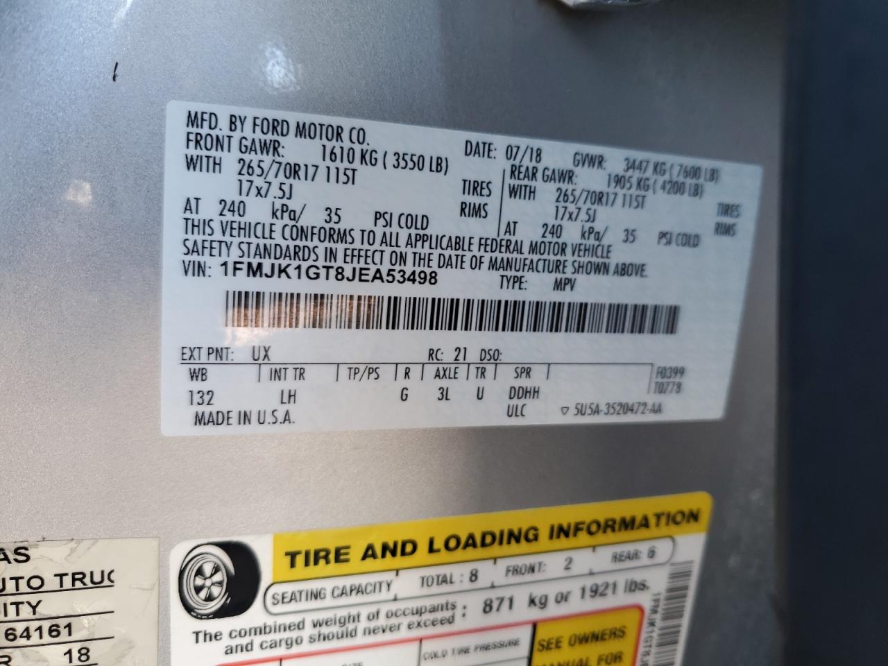 1FMJK1GT8JEA53498 FORD EXPEDITION 2018